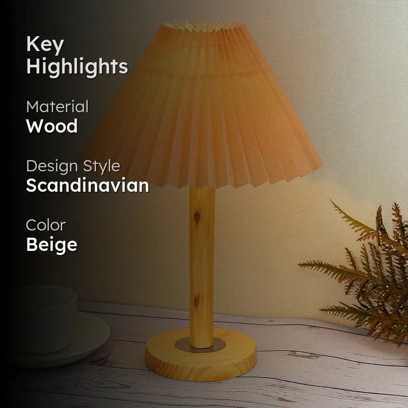 French Pleat Wooden Table Lamp - Beige media 2
