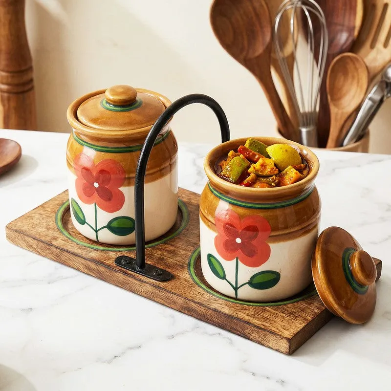 Achaari Ceramic Jar with Stand -Three Piece Set media 1