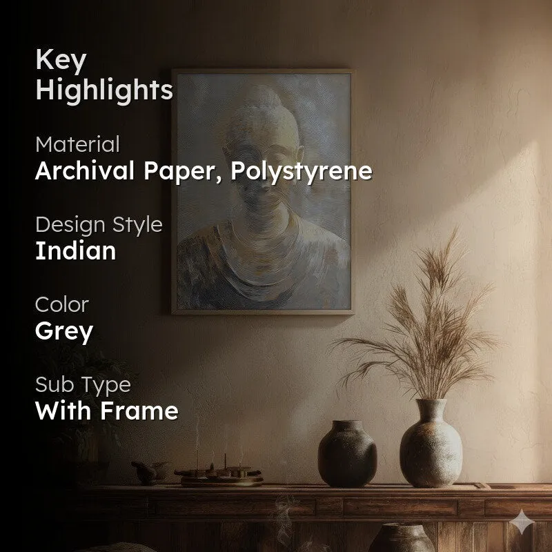 Serene Buddha In Golden Calm Wall Painting With Brown Frame media 2