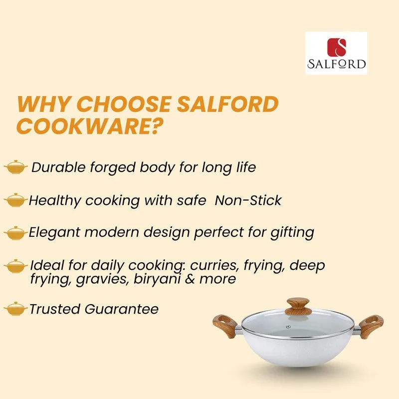 Salford Forged Non Stick Kadai with Glass Lid (White Spatter) -  3200 mL media 9