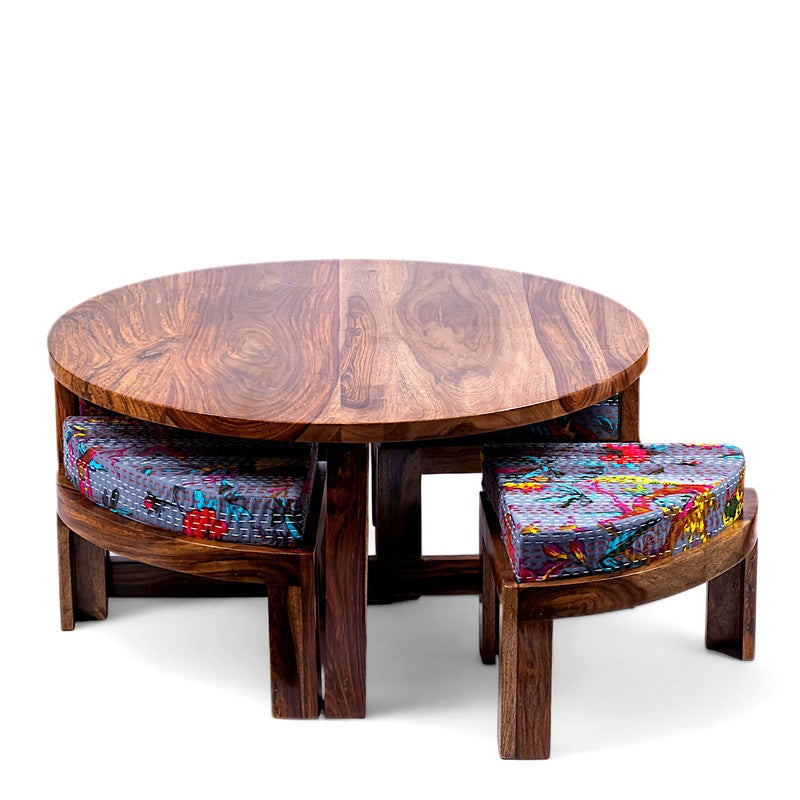 Hervon Sheesham Wooden Center Table with Stools and Cushions (Brown) - Nine Piece Set media 7