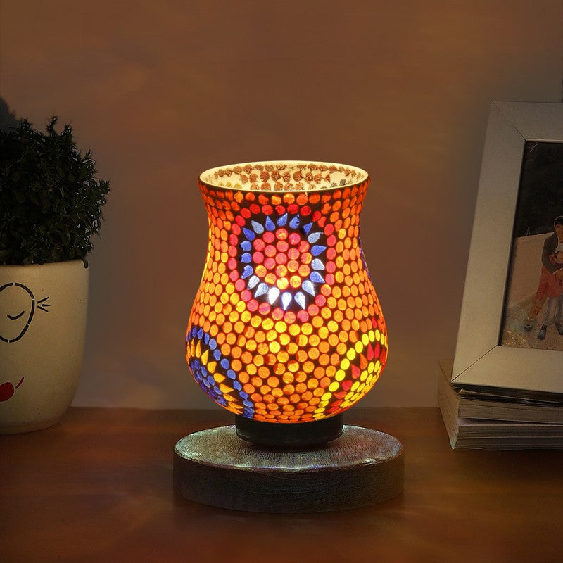 Amberis Mosaic Glass Table Lamp With Wooden Base - Multicolor