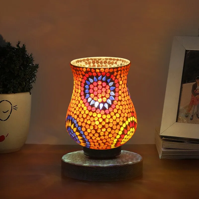 Amberis Mosaic Glass Table Lamp With Wooden Base - Multicolor media 1