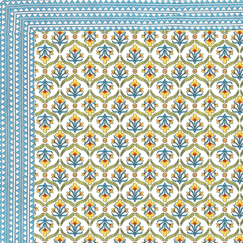 Ethnik Mirage Cotton Bedsheet (Blue, Yellow) - 144 TC media 4