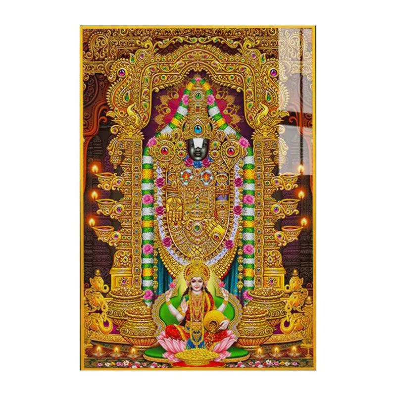 Lord Thirupathi Balaji Spiritual Canvas Wall Art With Frame - Gold media 3
