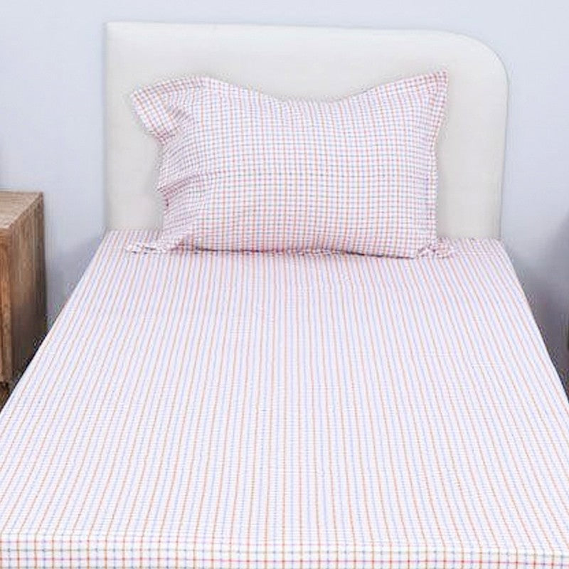 Mizomeen Checkered Printed Cotton Bedsheet (Pink) - 200 TC media 3