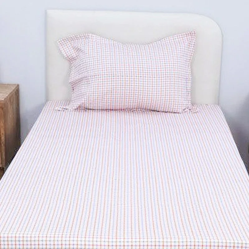 Mizomeen Checkered Printed Cotton Bedsheet (Pink) - 200 TC - 3
