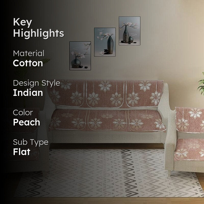 Mitha Flora Sofa Cover (Peach) - Set Of Six media 2