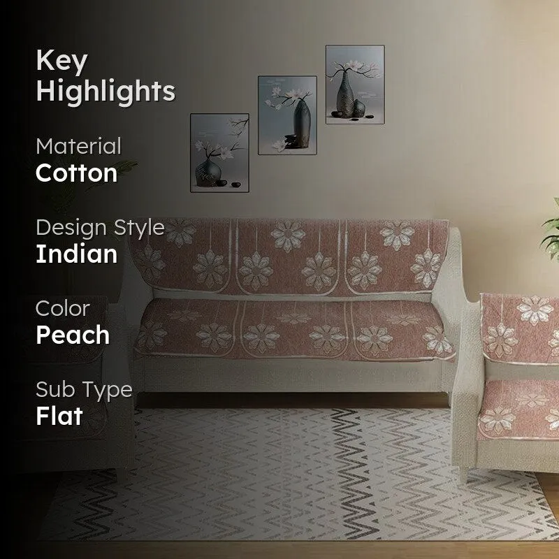 Mitha Flora Sofa Cover (Peach) - Set Of Six media 2
