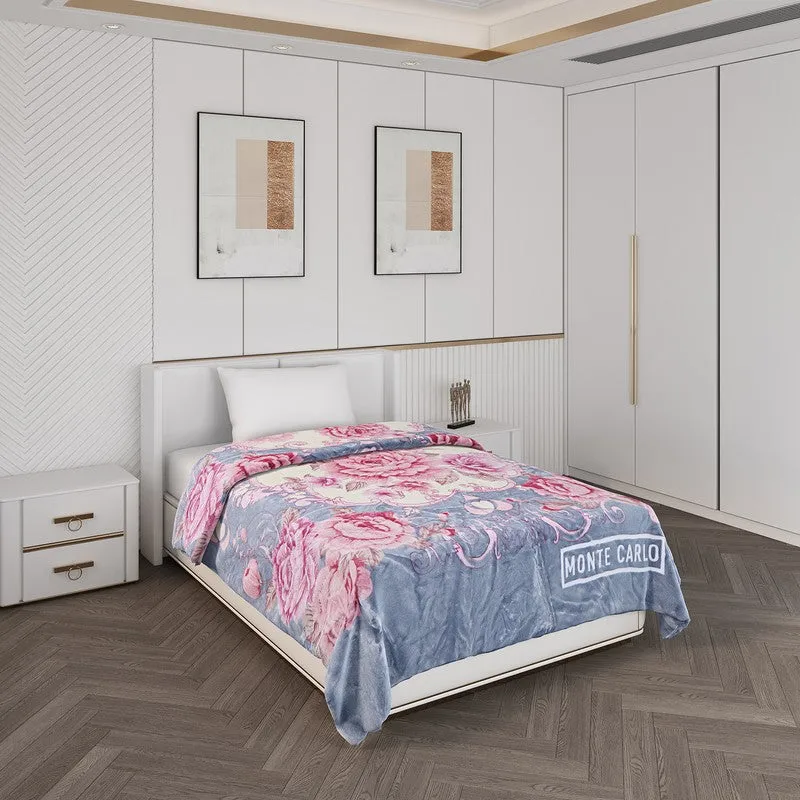Monte Carlo Blush Blossom Blanket (Blue,Pink)- 1000 GSM media 1
