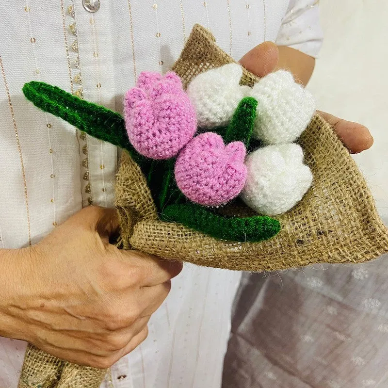 Crochet Handmade Rose Bouquet (Purple,White) - Set Of Six media 4