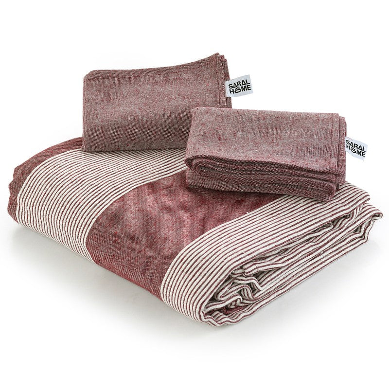 Stripe Story Cotton Bedsheet (Maroon) - 220 TC media 5