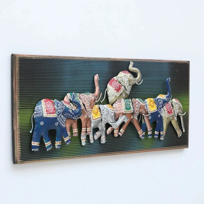 Colorful Elephants Iron Wall Accent With Wooden Frame media 4