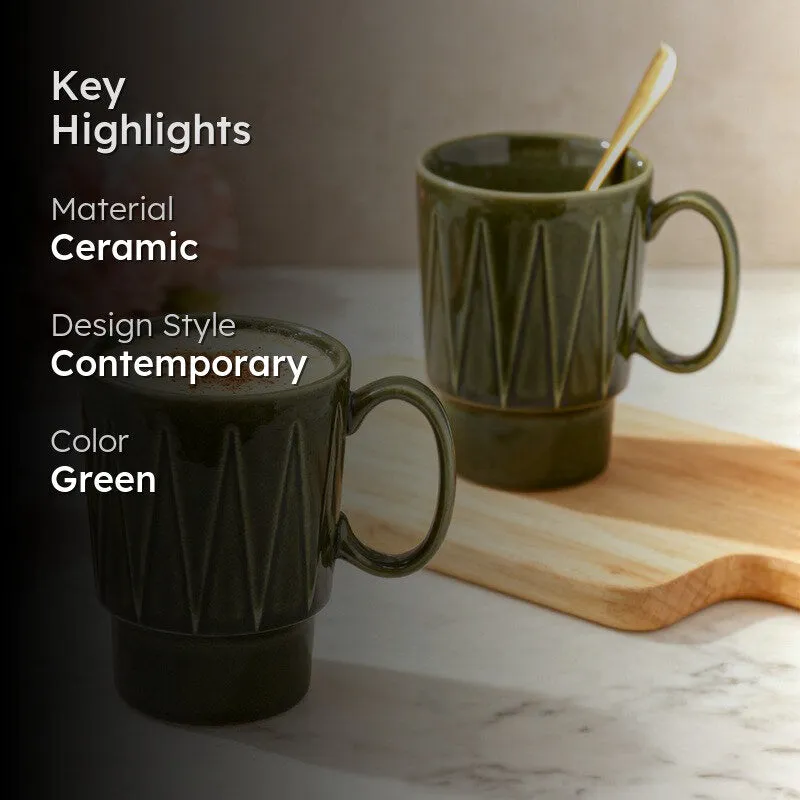 Kindred Ceramic Coffee Mug (Moss Green/350 mL Each) - Set Of Two media 2