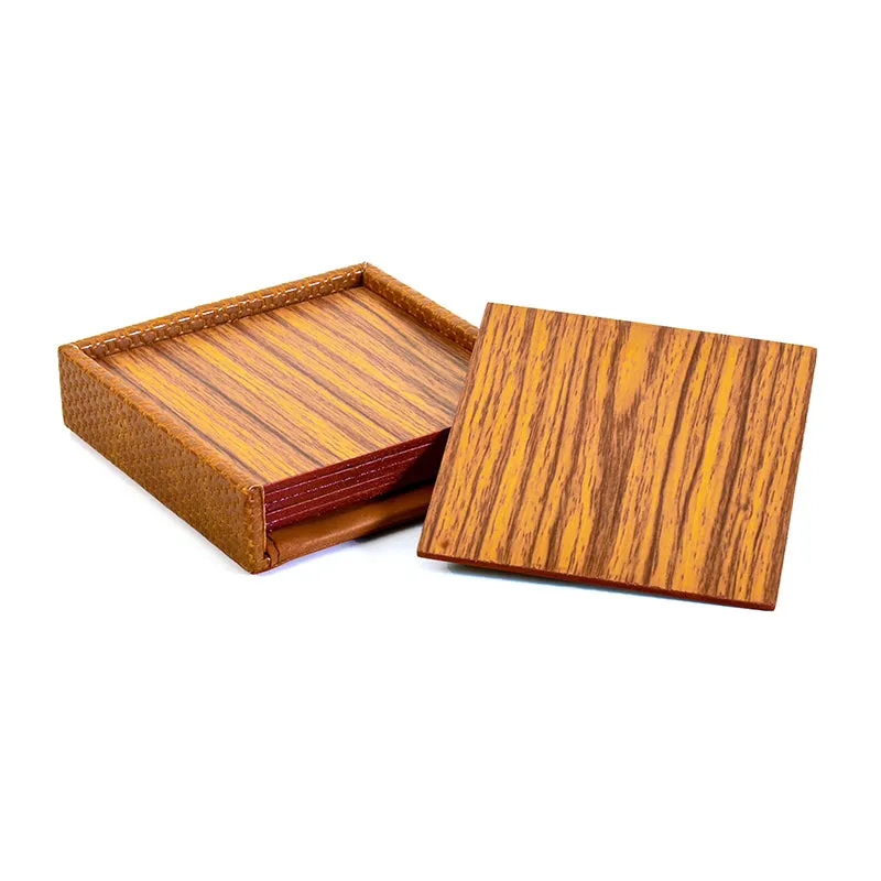 Trivox Faux Leather Coaster (Tan) - Seven Piece Set media 3