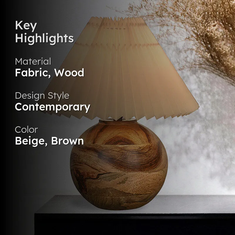 Lark Pleated Fabric Table Lamp - Beige,Brown media 2