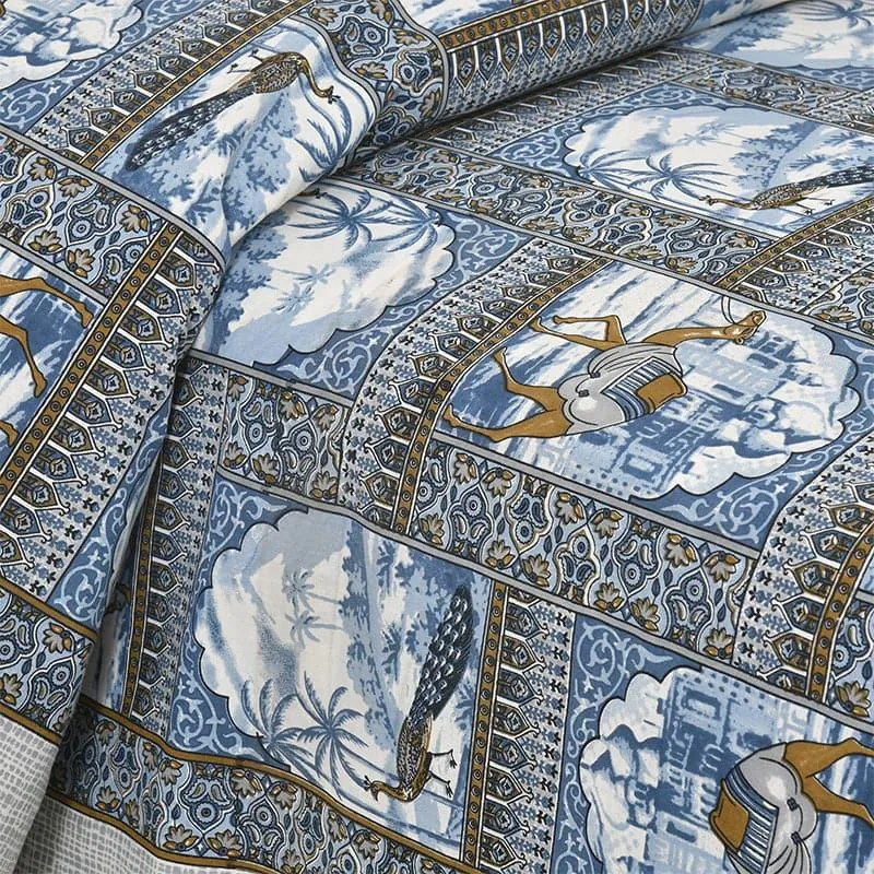 Niran Royal Courtyard Cotton Bedsheet (Blue) - 180 TC media 3