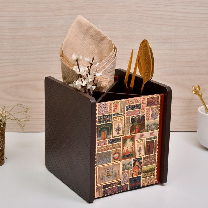 Stylish Black & White Wooden Cutlery Stand