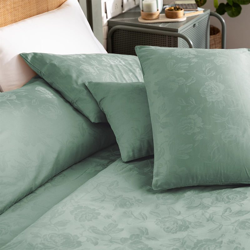 Blooming Rose Jacquard Pillow Cover (Sage) - Set Of Two