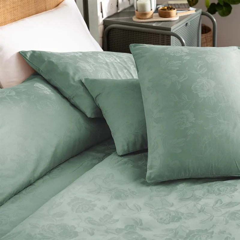 Blooming Rose Jacquard Pillow Cover (Sage) - Set Of Two media 1