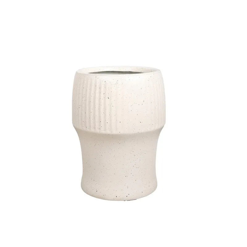 White speckled ribbed planter shown on a plain background