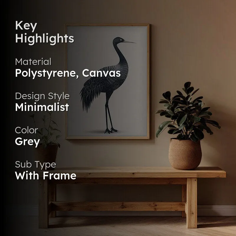 Graceful Crane Line Art Canvas Wall Painting With Brown Frame media 2