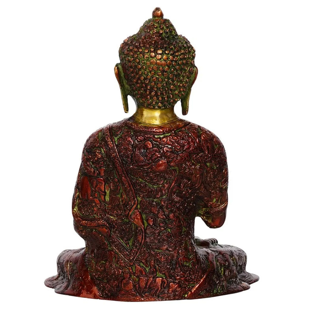 Rear view of Buddha idol showing detailed textured back surface
