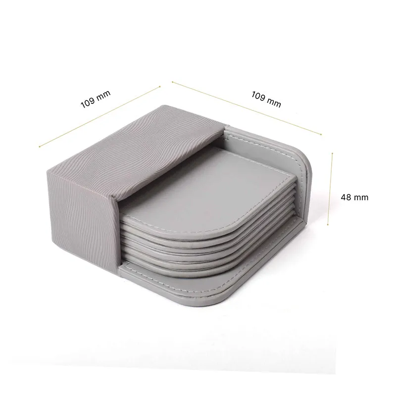 Veltrix Faux Leather Coaster (Grey) - Seven Piece Set media 9