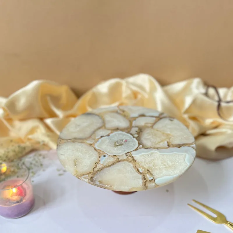 Emora Handcrafted Agate Cake Stand - White media 1