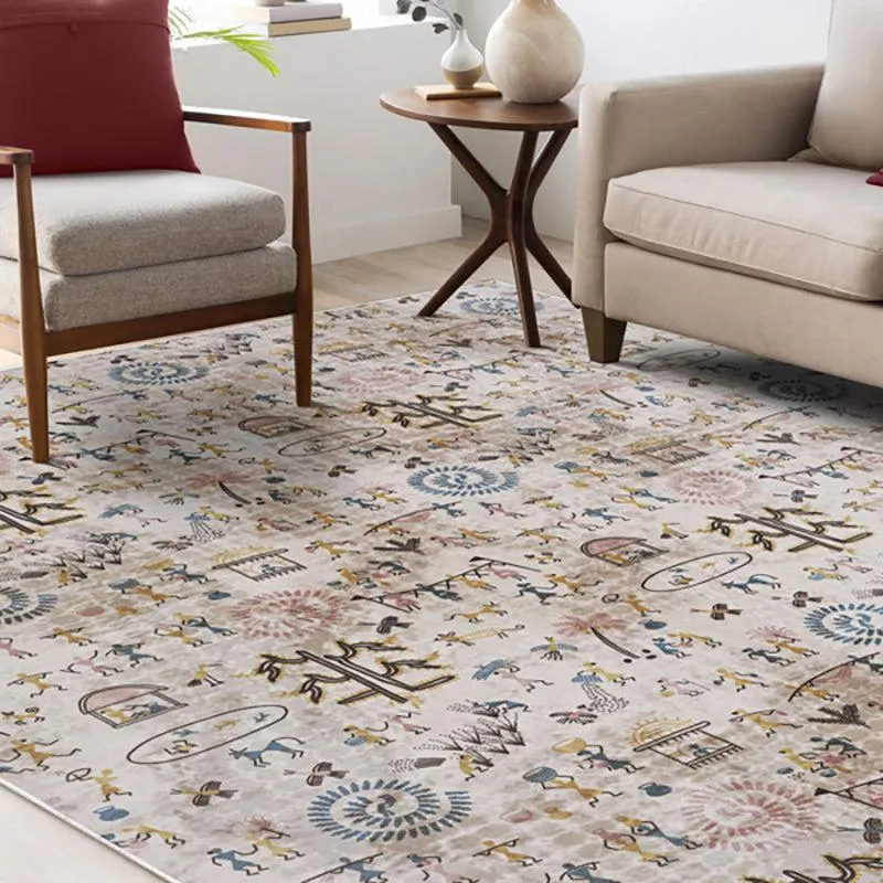Celebrian Abstract Polyester Anti-Skid Carpet -Ivory & Brown media 3