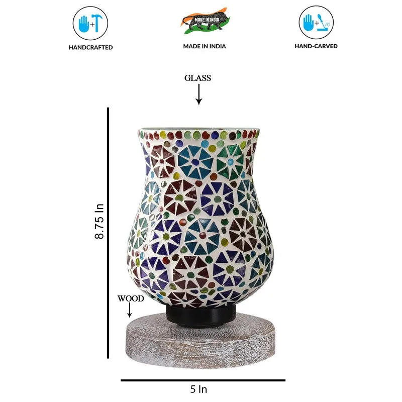 Candlea Mosaic Glass Table Lamp With Wooden Base - Multicolor media 8
