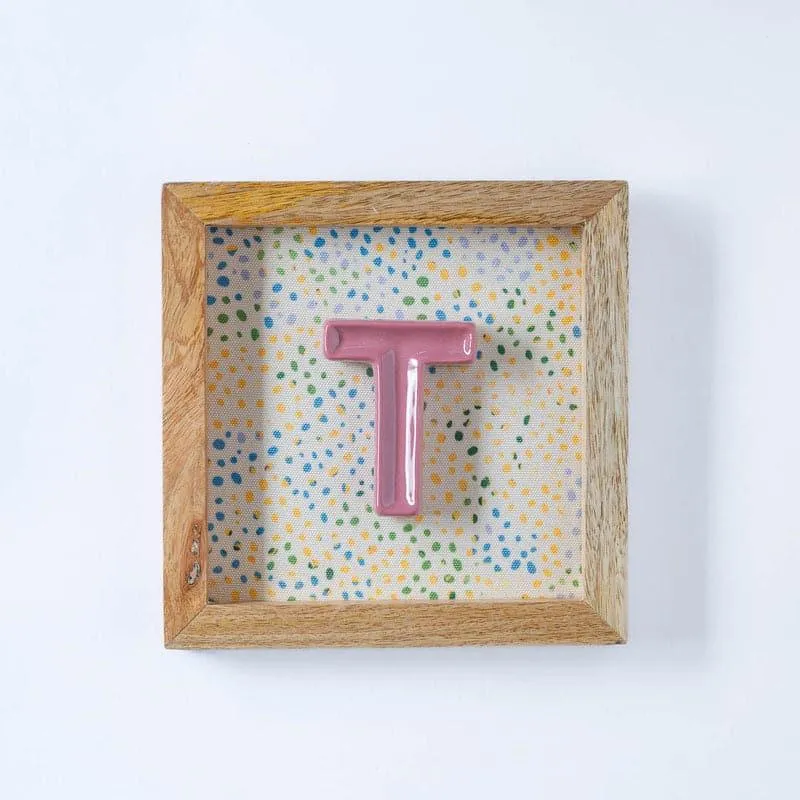(T) Mini Mottled Mono Ceramic & Wooden Wall Accent - Pink media 1