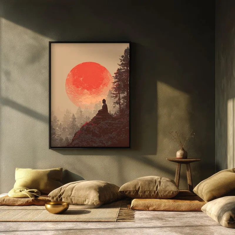 Crimson Sun I Over Silent Peaks Archival Paper Wall Painting With Black Frame media 3