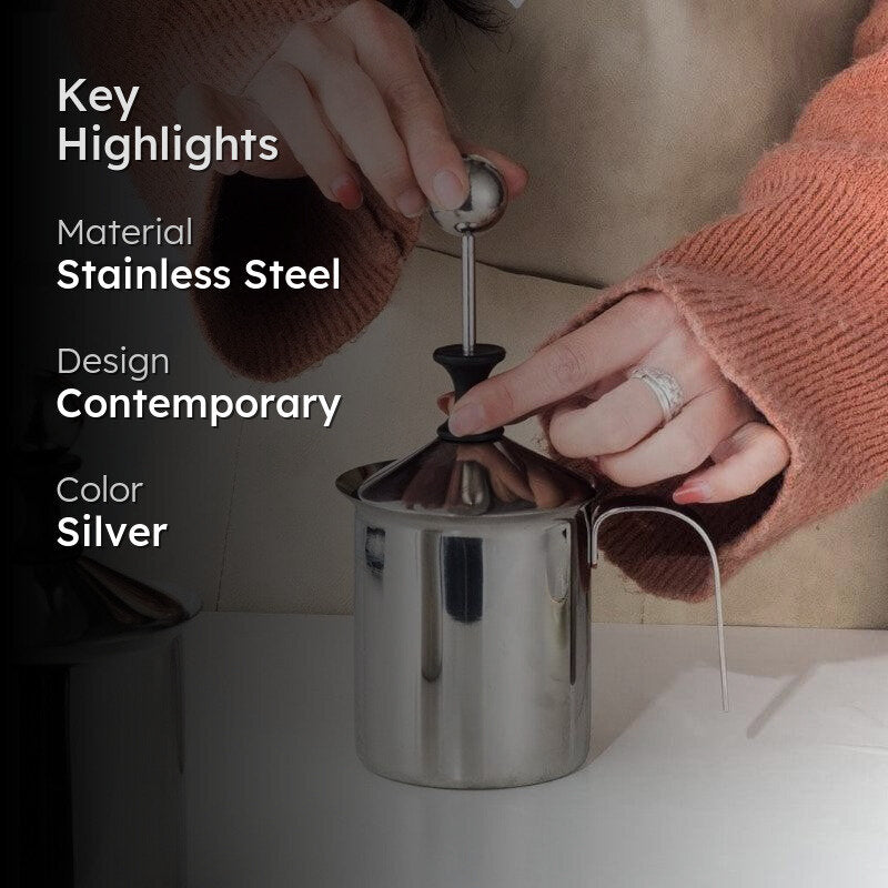 Samuel Stainless Steel Milk Frother - 400ml Capacity, Silver media 2
