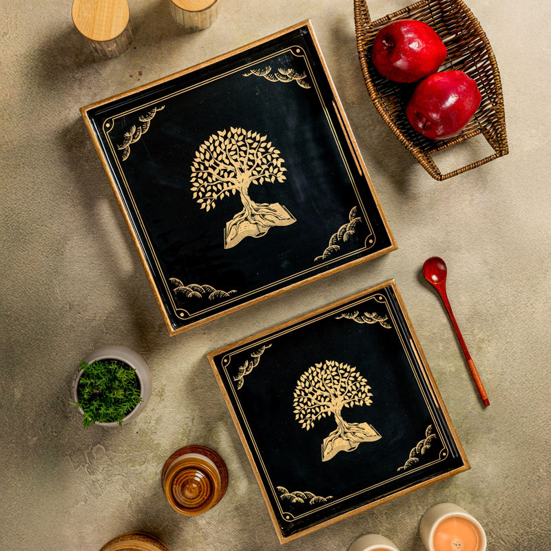 Vriksha Squre Serving Tray - Set Of Two
