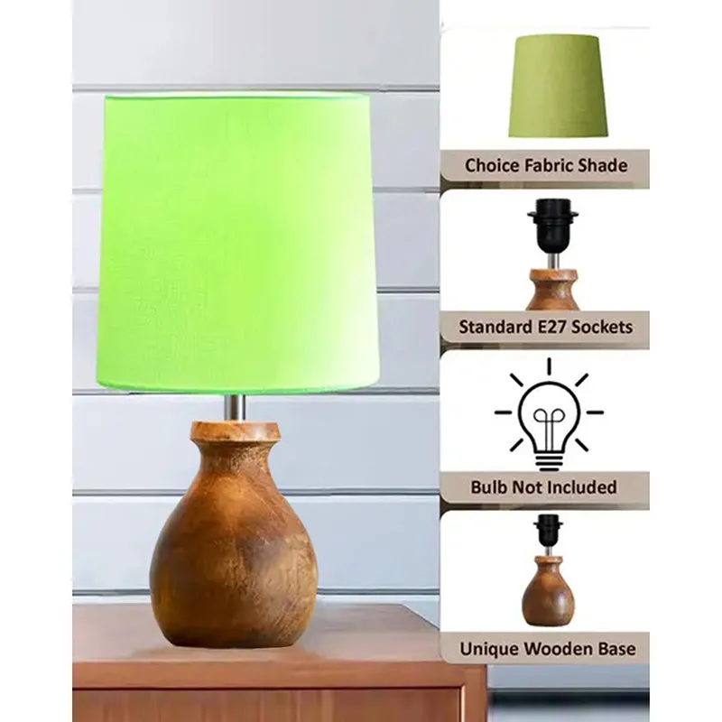 Eleera Wooden Table Lamp - Green,Brown media 5
