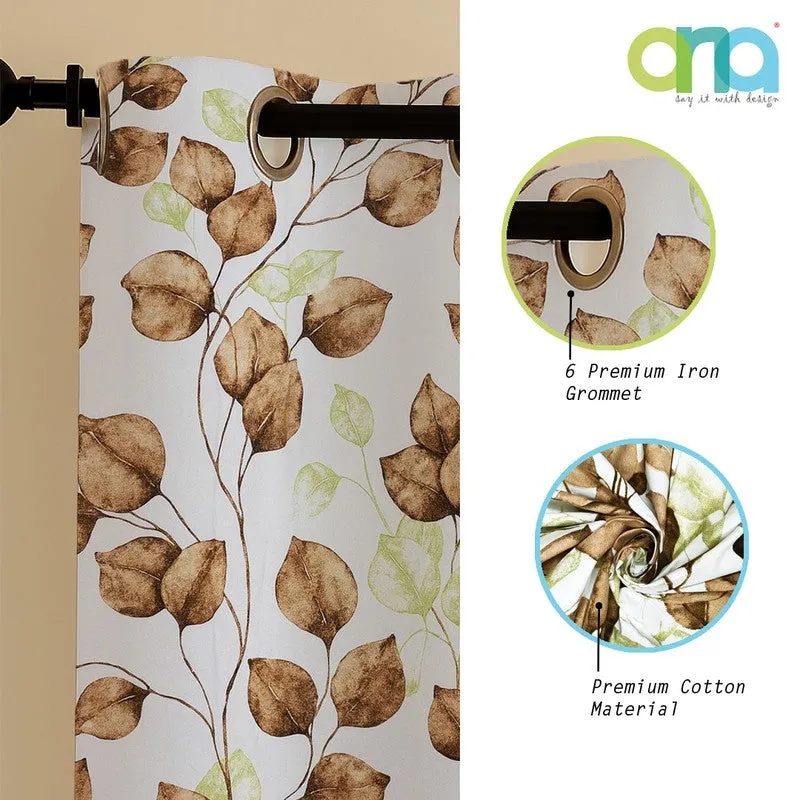 Garden Glow Cotton Curtain - Brown,White media 7