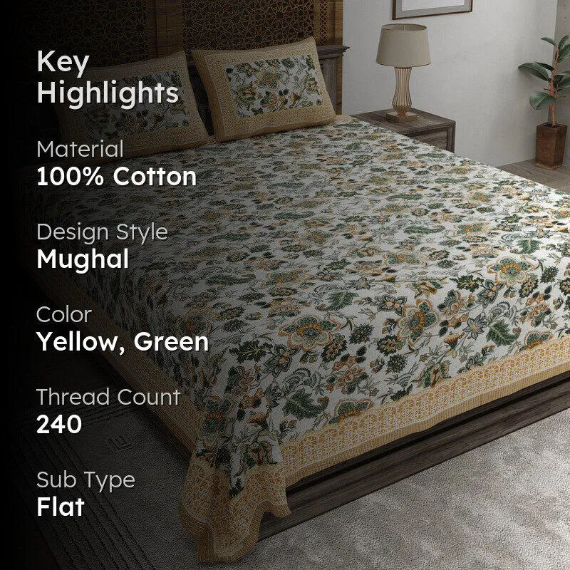 Leafis Cotton Bedsheet (Yellow,Green) - 240 TC media 2