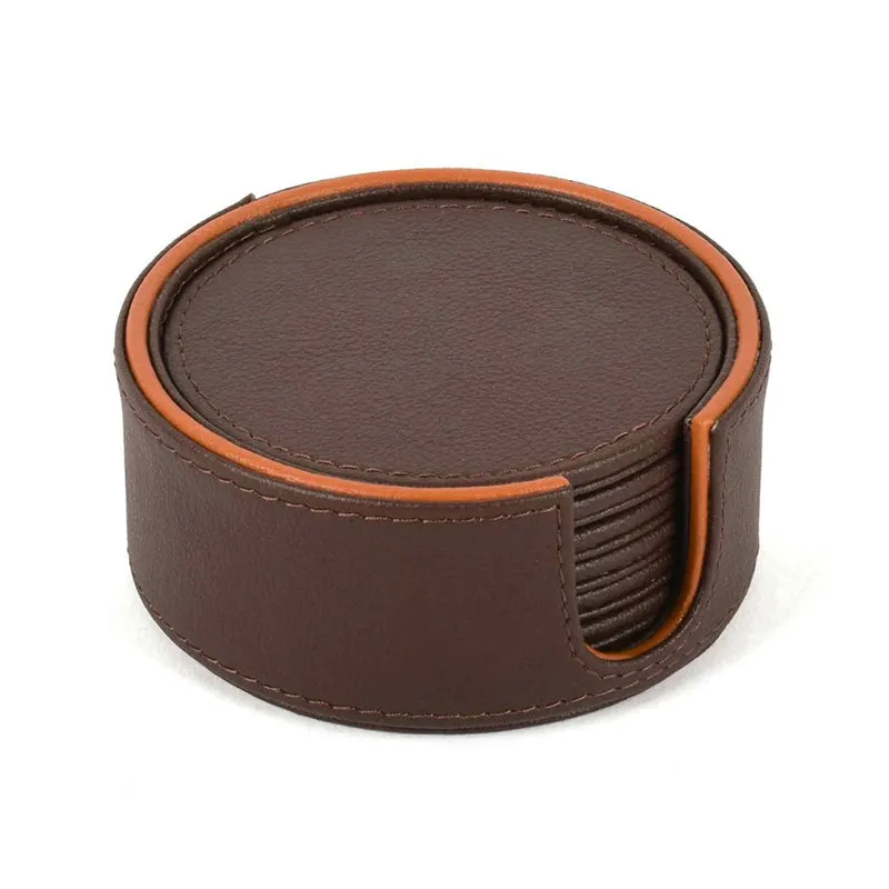 Tisca Faux Leather Coaster (Brown) - Seven Piece Set media 7