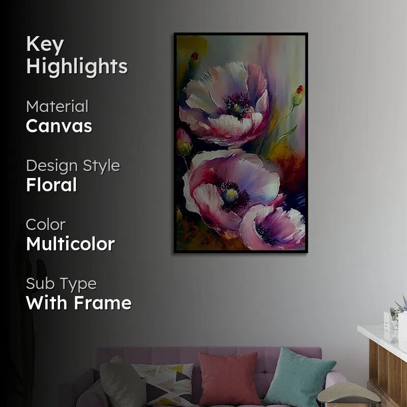 Cosmic Petal Nebula Floral Canvas Wall Painting With Frame - Black media 2