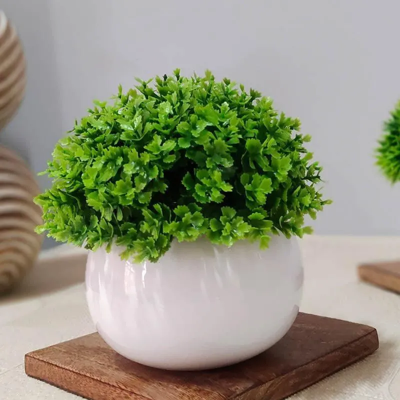 Faux Green Bush In Metal Pot (13 cms) - Set Of Two media 3