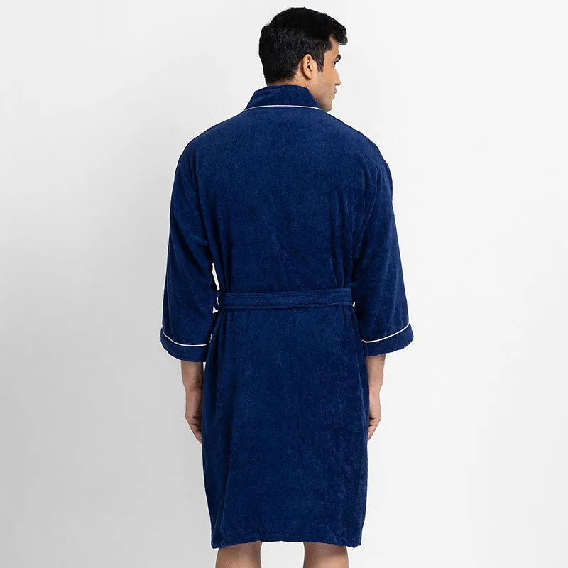 Nautica Men's Cashmere Dreams Cotton Bath Robe - Navy Blue media 4