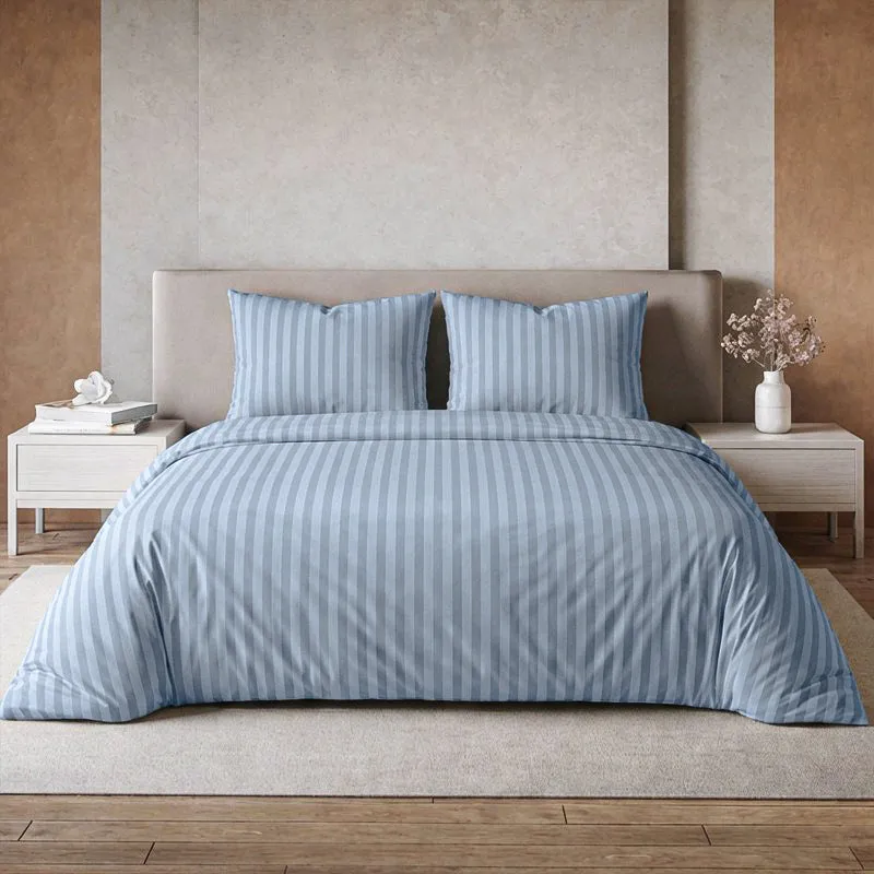 Elias Striped Cotton Bedsheet (400 TC) - Blue media 1