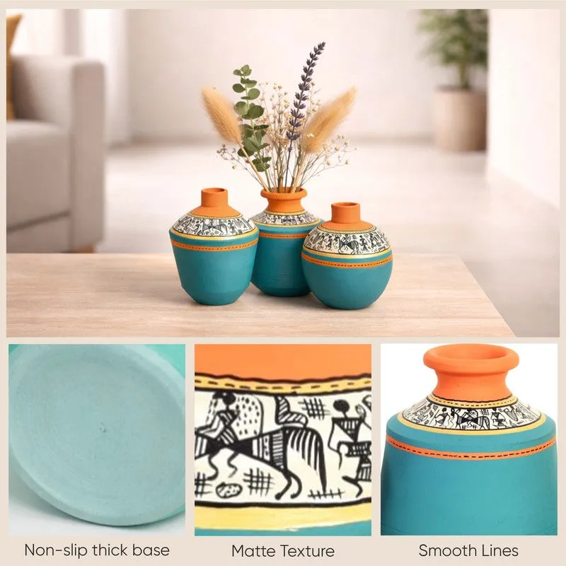 Aquaora Blue & Terracotta Artistic Vase - Set Of Three media 7