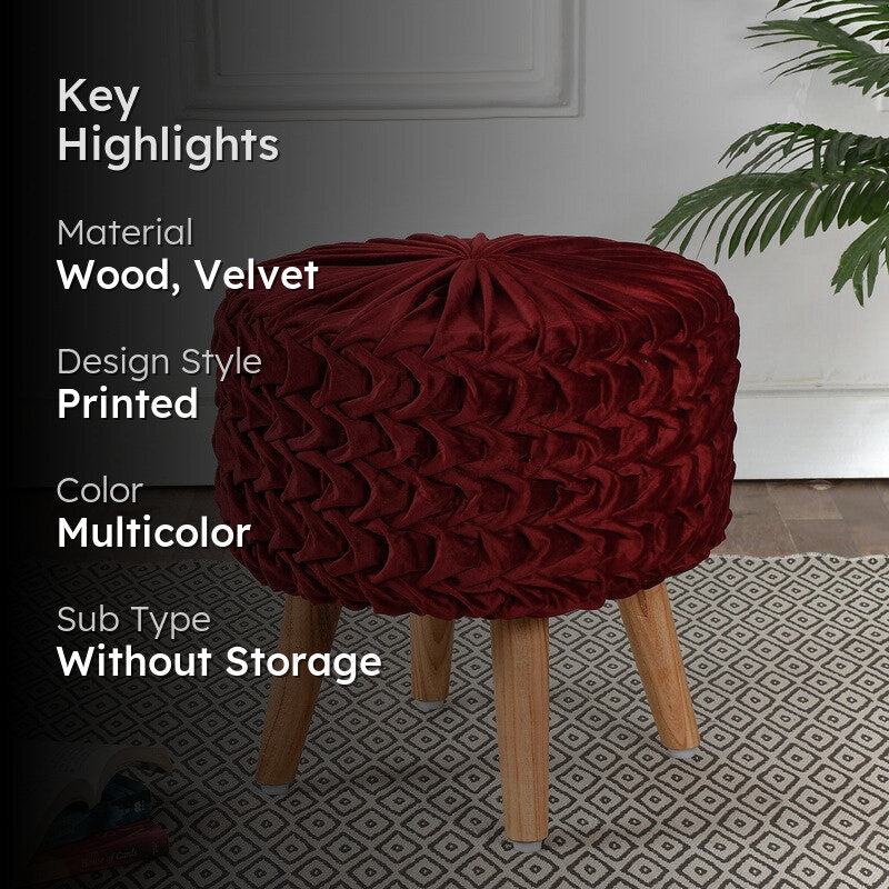 Velora Maroon Engineered Wood Ottoman media 2