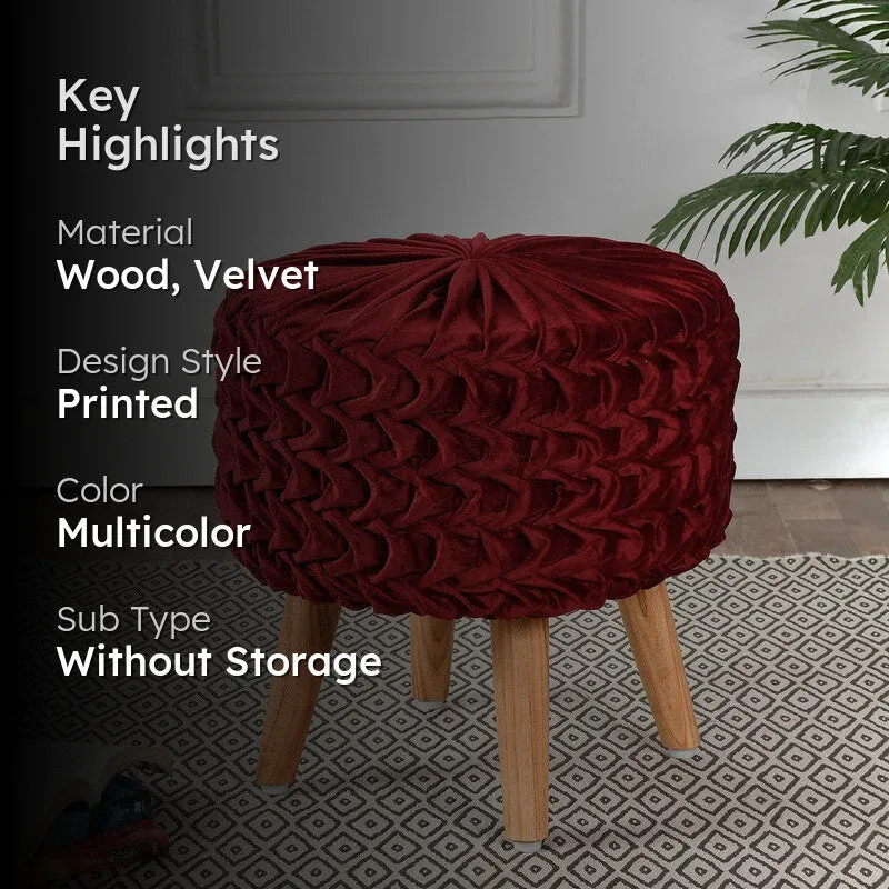 Velora Maroon Engineered Wood Ottoman media 2