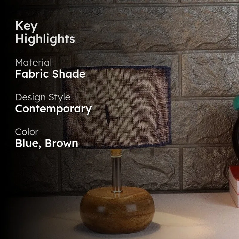 Wood Pebble Fabric Table Lamp - Blue,Brown media 2