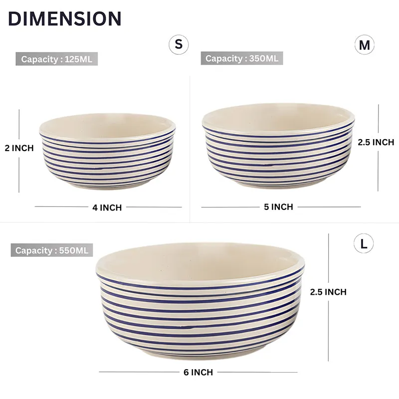 Tiare Ceramic Serving Bowl (Blue/550 mL/350 mL/125 mL) - Set Of Three media 7