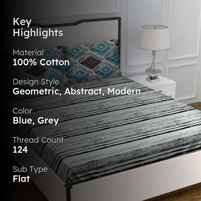 Lovina Striped Cotton Bedsheet (Blue) - 124 TC media 2