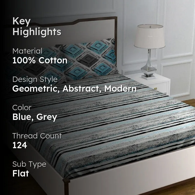 Lovina Striped Cotton Bedsheet (Blue) - 124 TC media 2